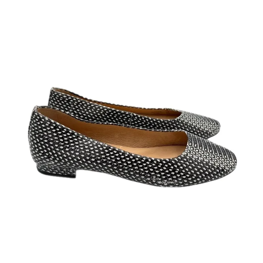 Antonio Melani Vintal Black White Snakeskin Leather Slip On Ballet Flats Shoes